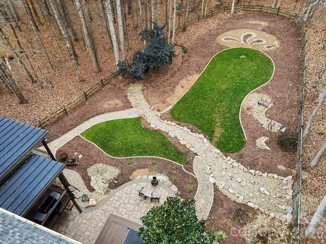 a view of a garden with an outdoor space