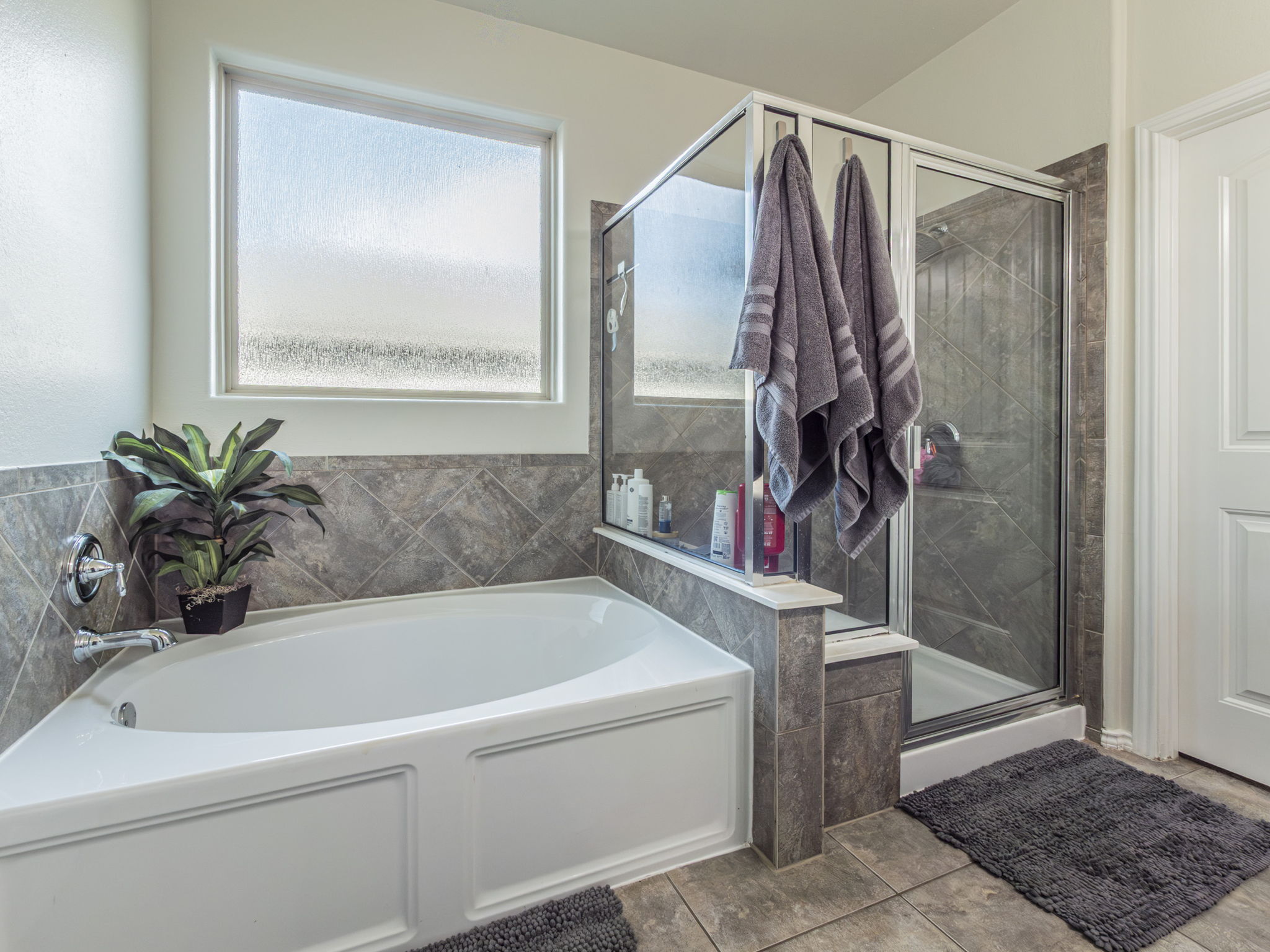 1366 Heep Run Buda, TX 78610 - Photo 14 of 37 Owner Suite Bathroom featuring a bath, plenty of natural light, and a shower stall