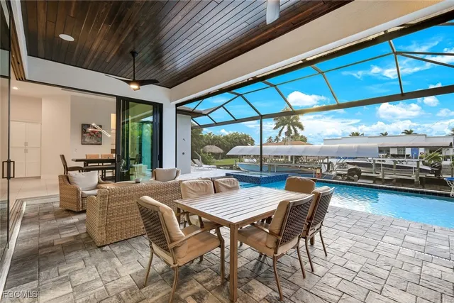 a outdoor space with lots of tables and chairs