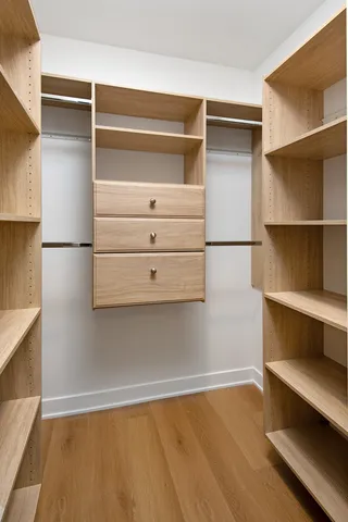 a view of an empty walk in closet
