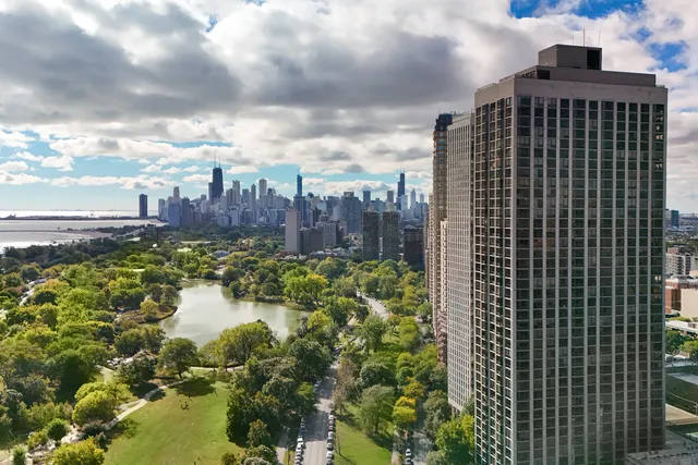 a view of a city with tall buildings