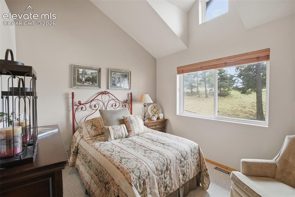 877 North Mountain Estates Road Florissant, CO 80816 - Photo 13 of 23 a bedroom with a large bed and a window