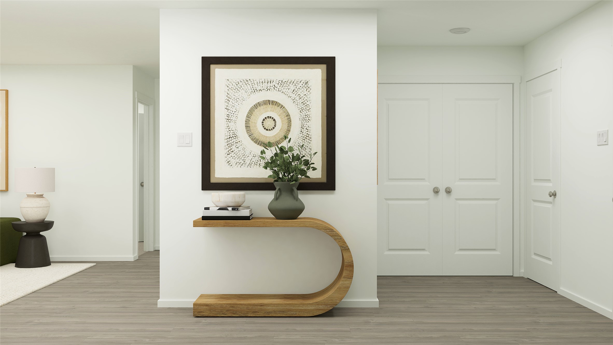 444 Jones Bch Lane Jarrell, TX 76537 - Photo 16 of 30 a view of a hallway with wooden floor and a potted plant