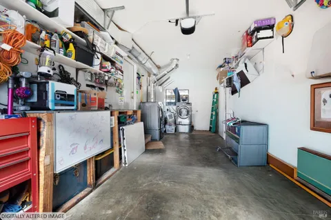 a view of a building with sitting area