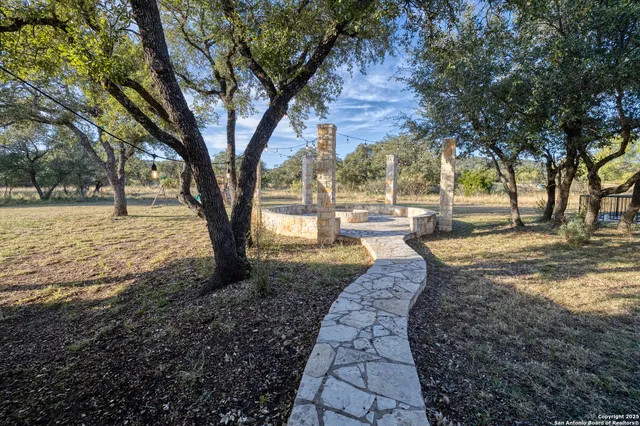 a view of a yard with trees