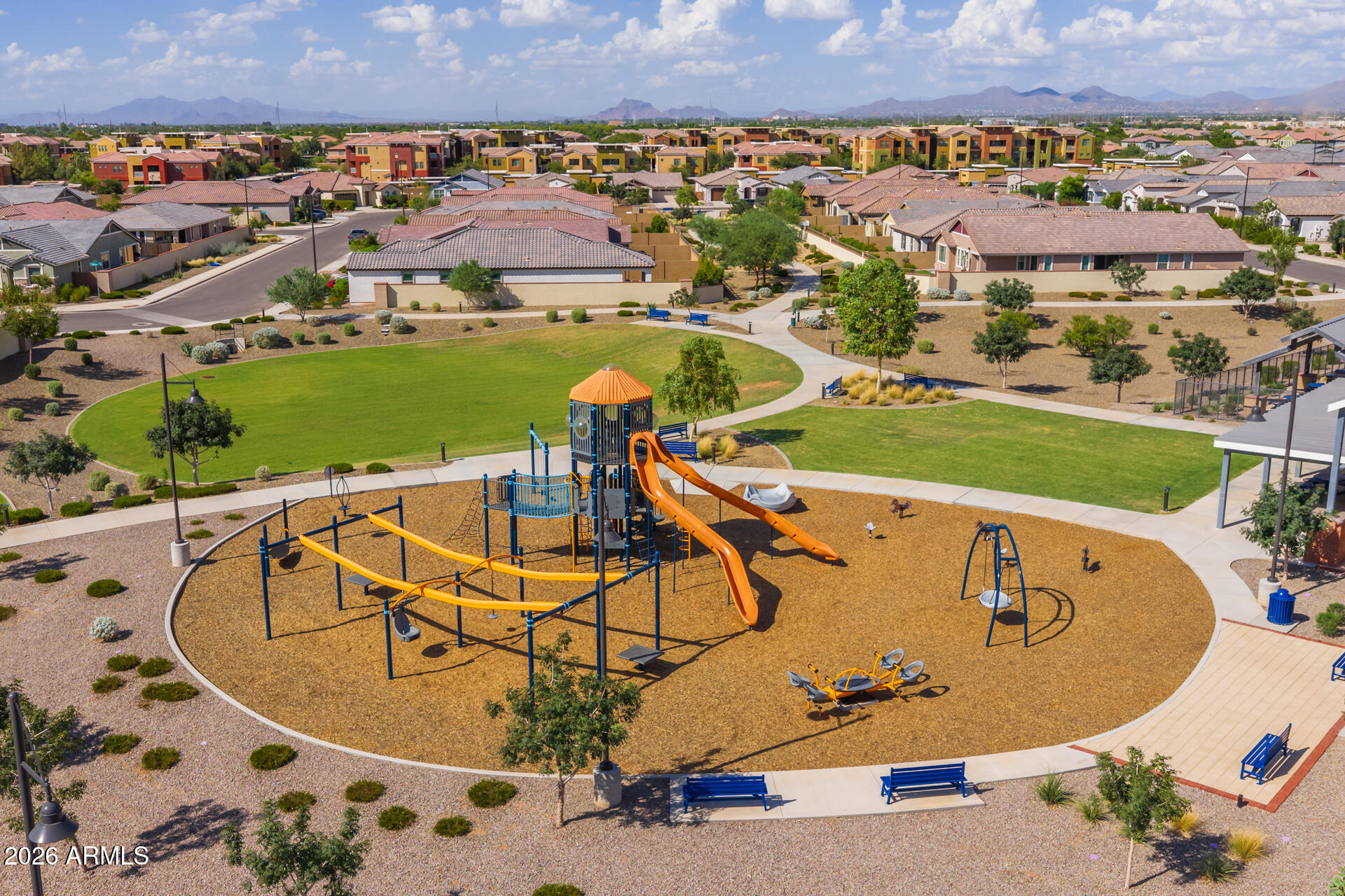 4143 East Appaloosa Road Gilbert, AZ 85296 - Photo 31 of 36 an aerial view of a swimming pool and outdoor space