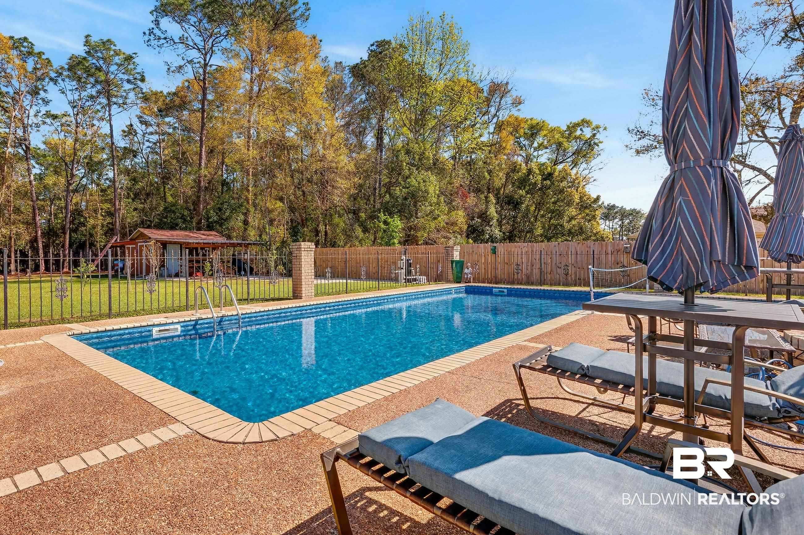 1271 Spring Valley Drive South Mobile, AL 36693 - Photo 46 of 56 View of swimming pool featuring patio surround, a fenced backyard, and outdoor dining space