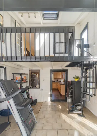 a living room with a large window