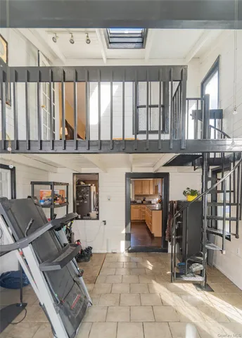 a living room with a large window