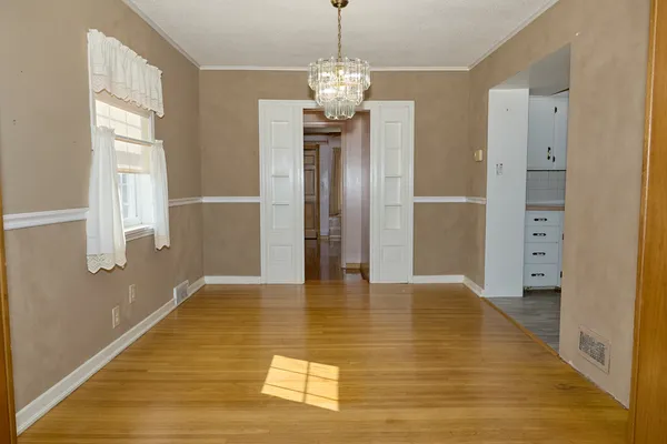 a view of a livingroom with a chandelier
