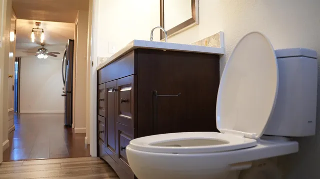 a bathroom with a sink and toilet