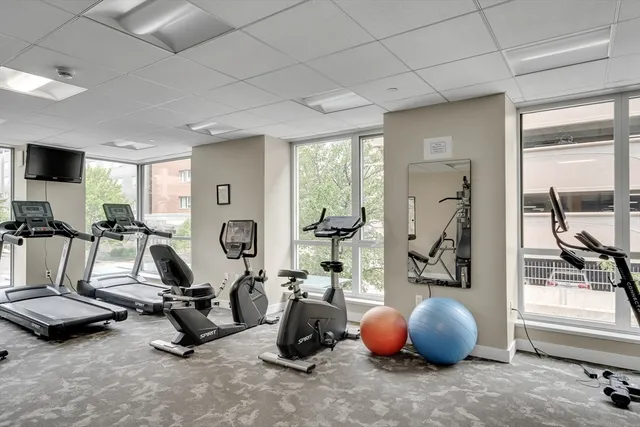 a view of a room with gym equipment