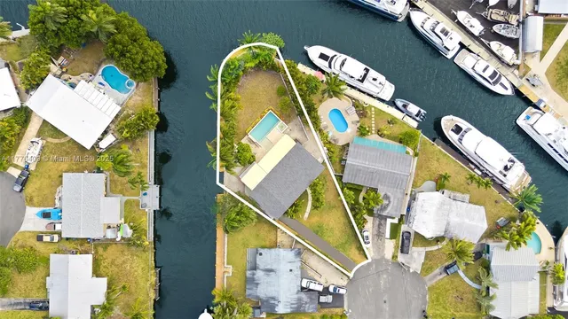 an aerial view of a swimming pool