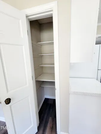 a view of walk in closet with empty racks