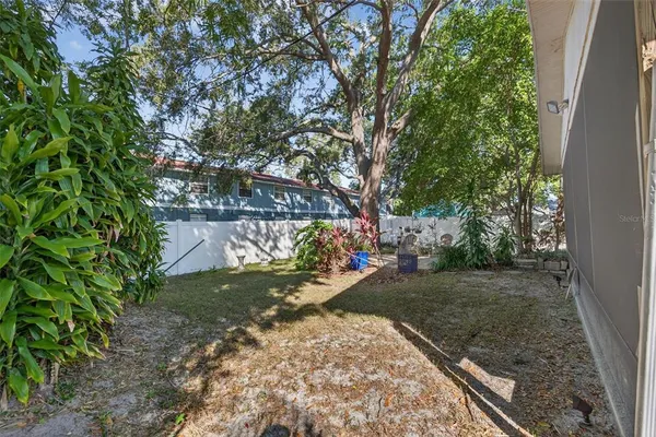 a view of a yard with plants