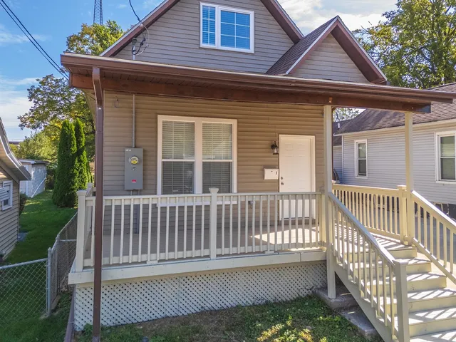 a porch with seating space