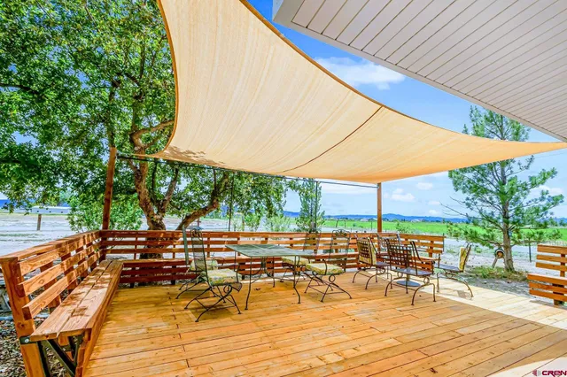 an outdoor space with seating