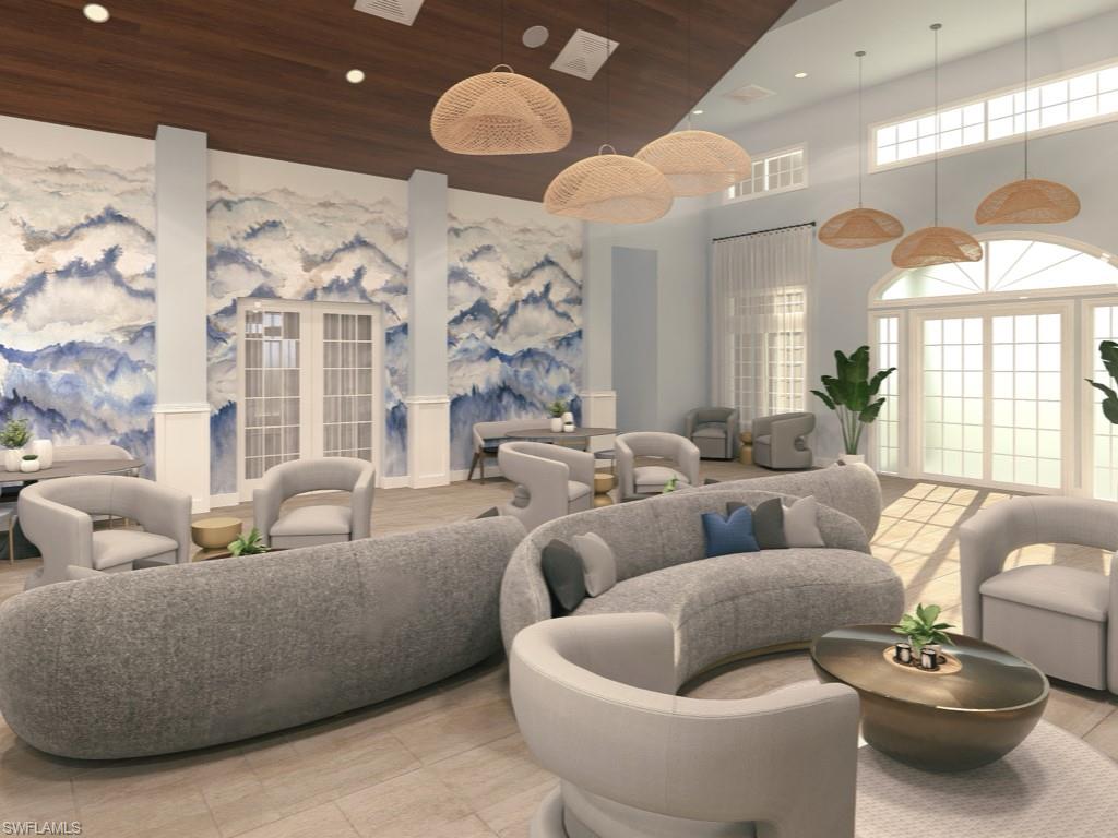 14591 Edgewater Circle Naples, FL 34114 - Photo 20 of 36 Community lobby with a high wood ceiling and recessed lighting with entrance to pool area