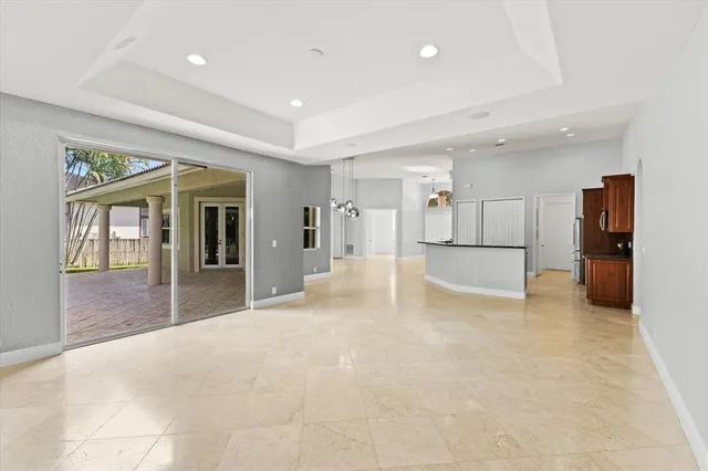 a view of a room with a large window