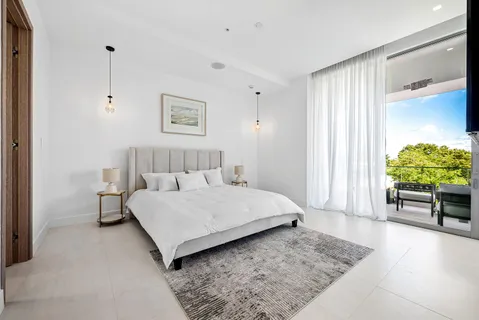 a spacious bedroom with a bed and a window