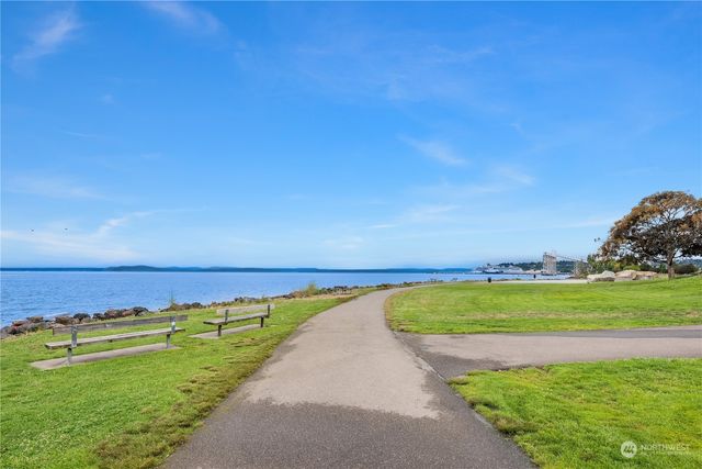 a view of a building with a bench