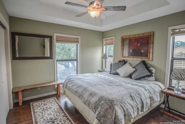 a view of a large body of water with a building in the background