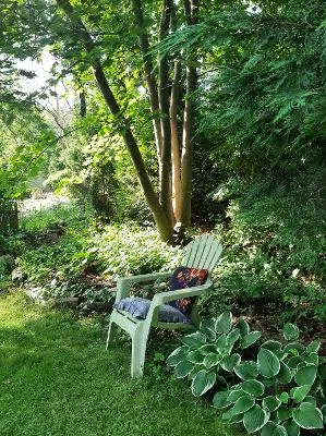 a backyard of a house with outdoor seating