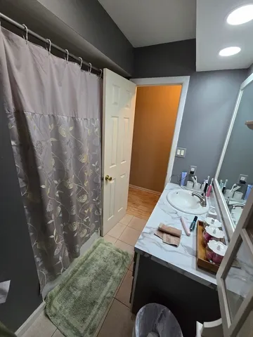 a bathroom with a sink and a shower