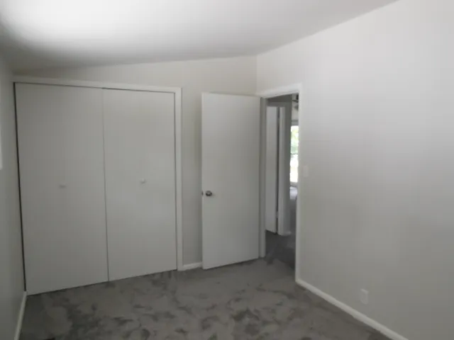 a view of an empty room with closet area