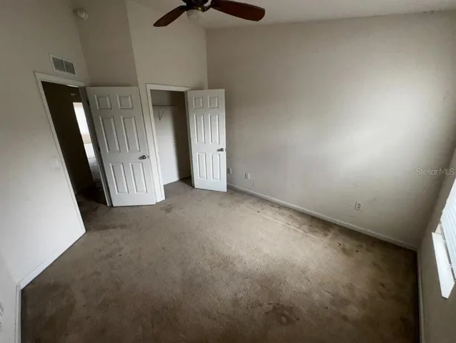 an empty room with a door