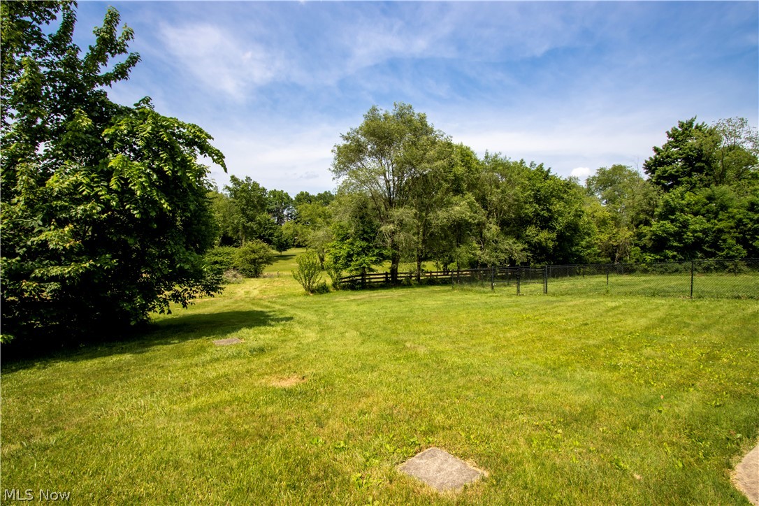 1043 North Honeytown Road Wooster, OH 44691 - Photo 39 of 46 Expansive lawn area featuring mature trees, partial fencing, and a natural landscape beyond