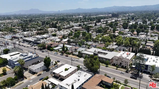 an aerial view of multiple building