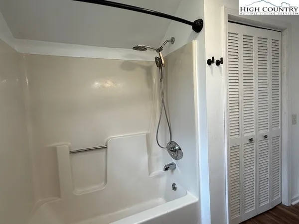 a bathroom with a bathtub
