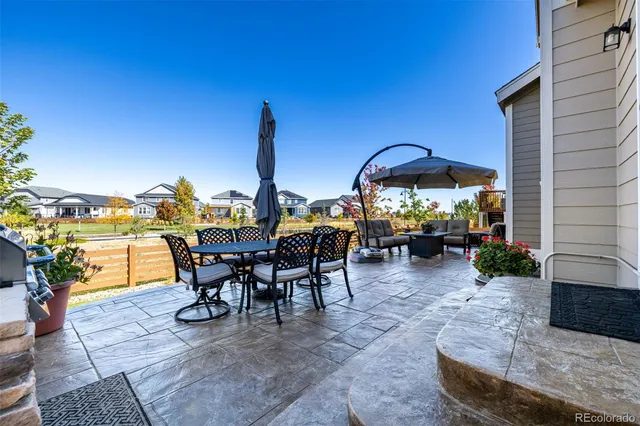 an aerial view of a house with a outdoor space