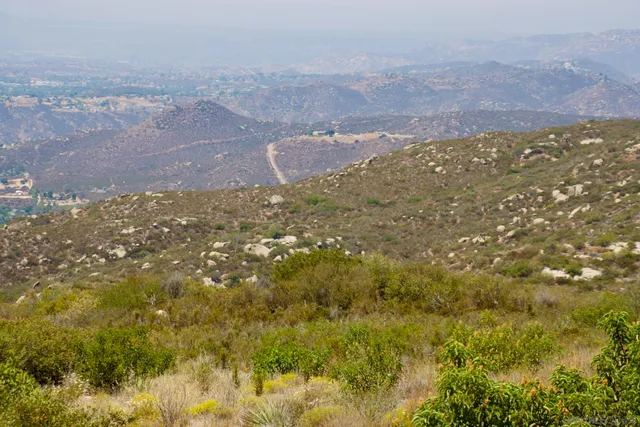 a view of a mountain range with trees in the background