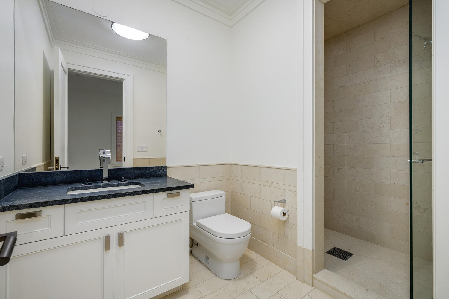 2026 North Mohawk Street Chicago, IL 60614 - Photo 40 of 56 a bathroom with a granite countertop sink a toilet and a mirror