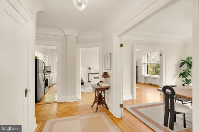 a view of a livingroom with furniture and wooden floor