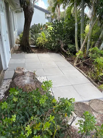 a view of a garden with potted plants