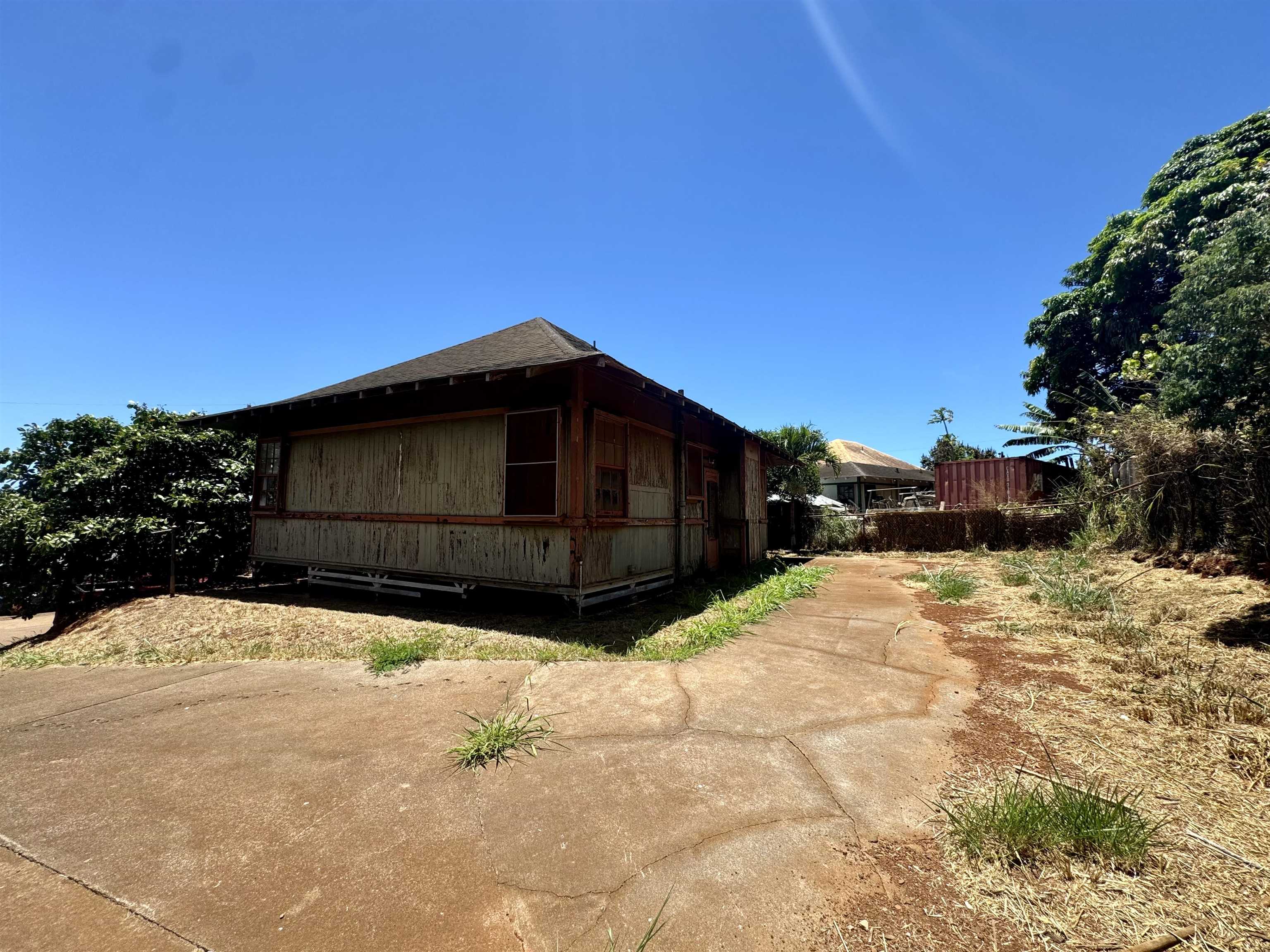 a street view with wooden fence