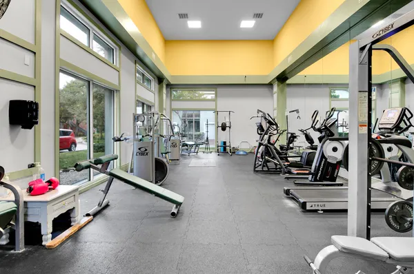 a view of a room with gym equipment