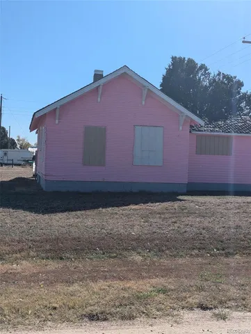 a building with a yard