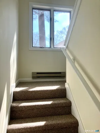 a view of a small space with a window