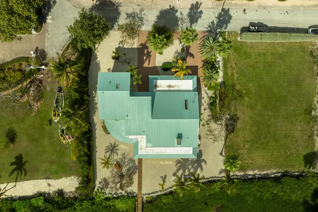an aerial view of a house with a lake view