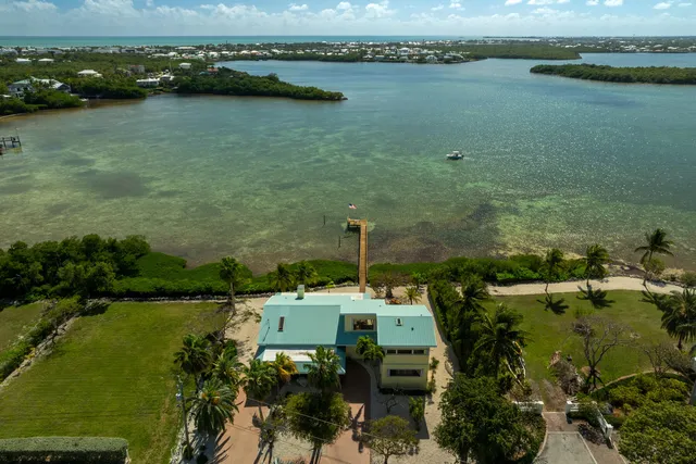 a aerial view of a house with a yard