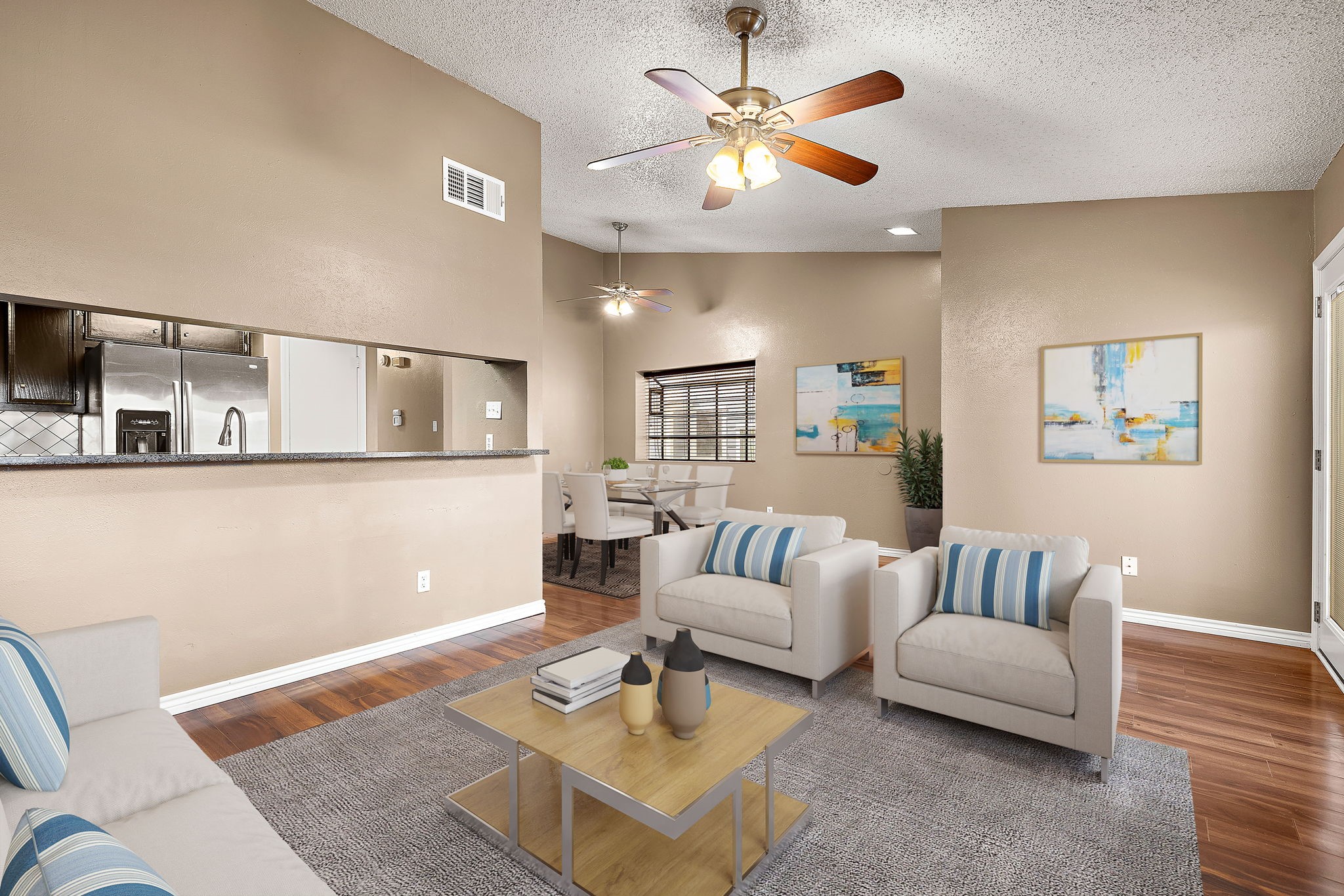 1010 West Rundberg Lane, Unit 7 Austin, TX 78758 - Photo 1 of 1 a living room with furniture and a chandelier