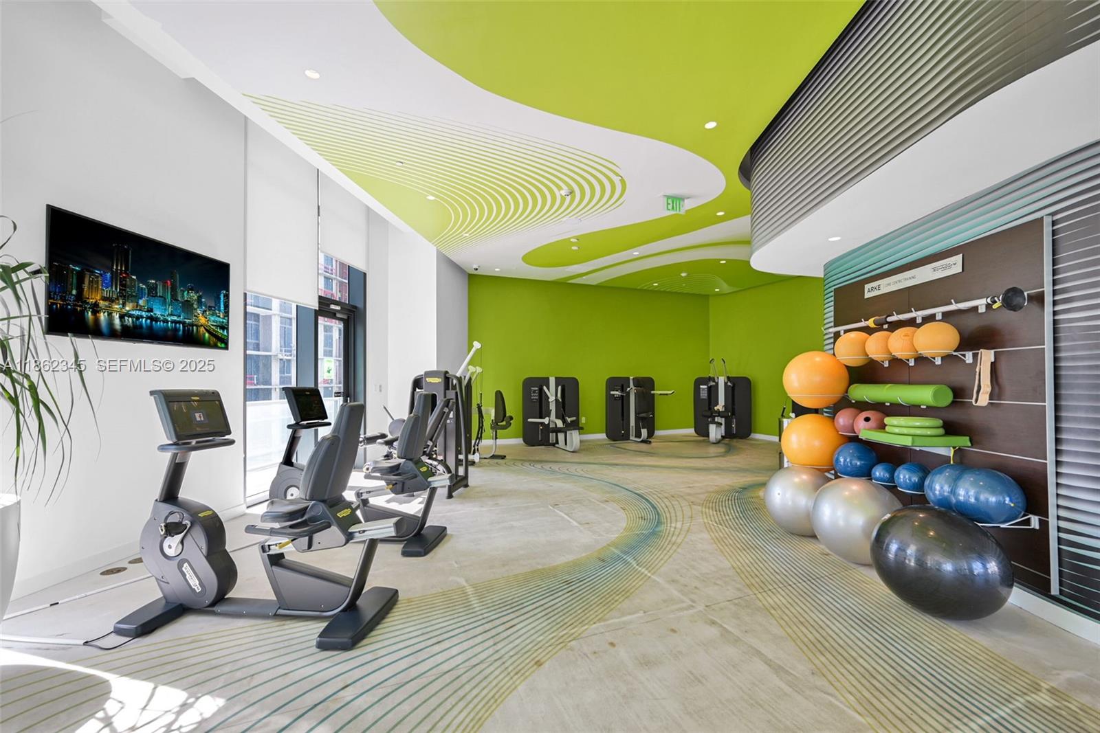 501 Northeast 31st Street, Unit 306 Miami, FL 33137 - Photo 55 of 65 a room with lots of gym equipment and windows