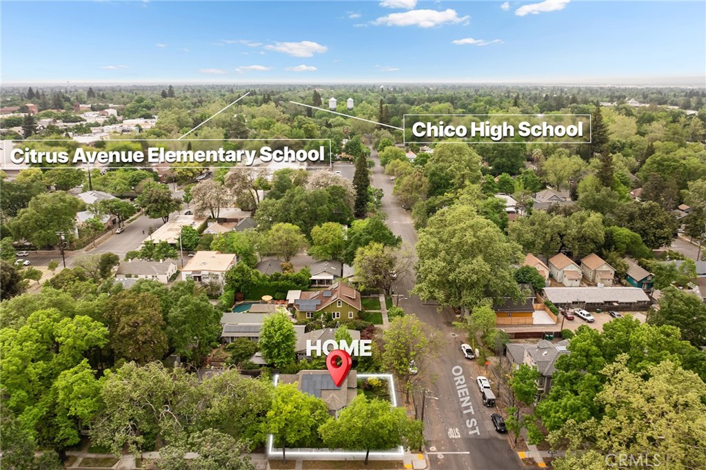 740 Orient Street Chico, CA 95928 - Photo 45 of 48 an aerial view of residential houses with outdoor space and trees