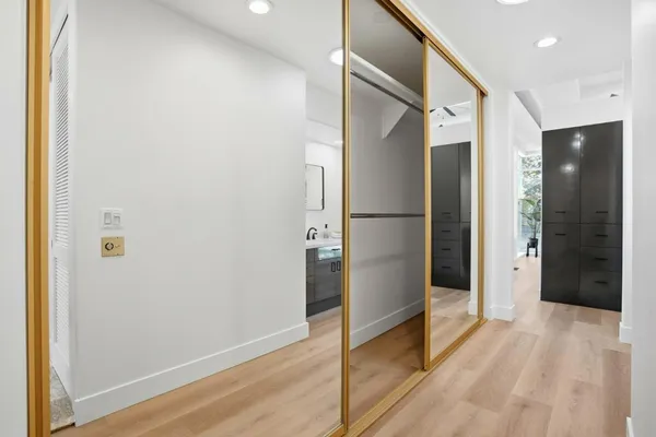 a view of a room with racks on the wall