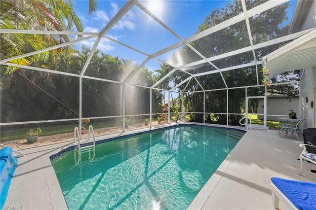 a view of a backyard with a swimming pool