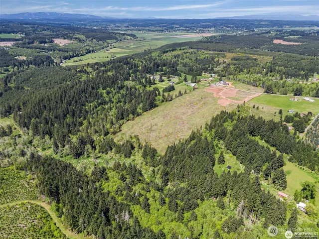 a view of a field with an ocean view